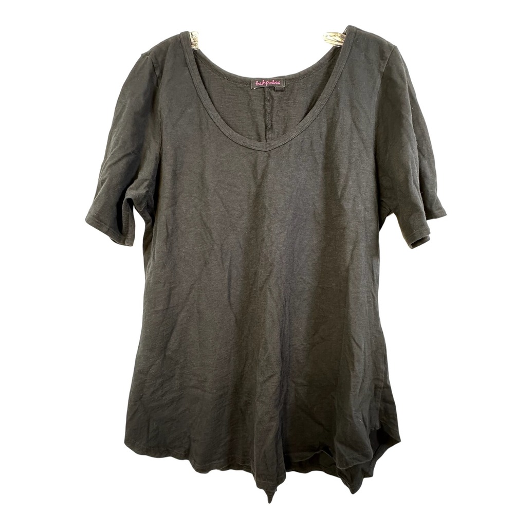 Fresh Produce Womens XL Black Cotton Scoop‎ Neck Short Sleeve T-Shirt  USA